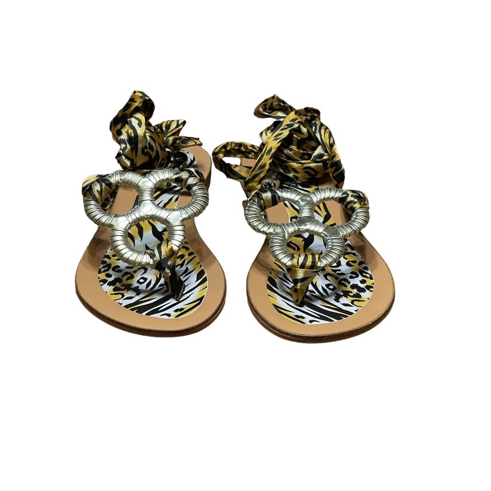BUMPER.Women gladiator print‎ animal fabric strap sandals size 8 - Picture 5 of 12
